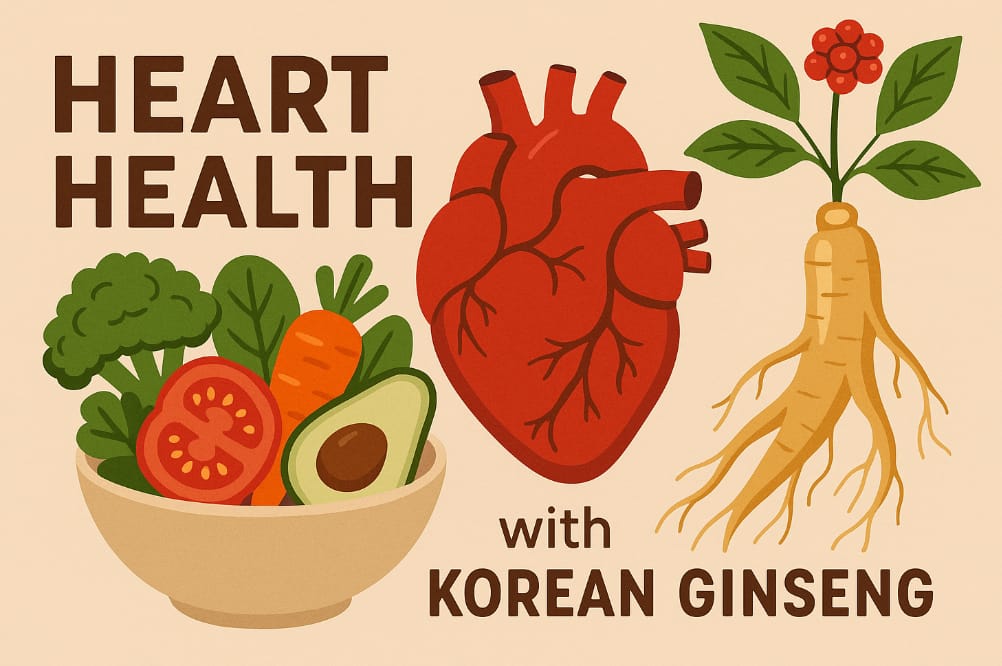 Korean ginseng root and healthy heart illustration