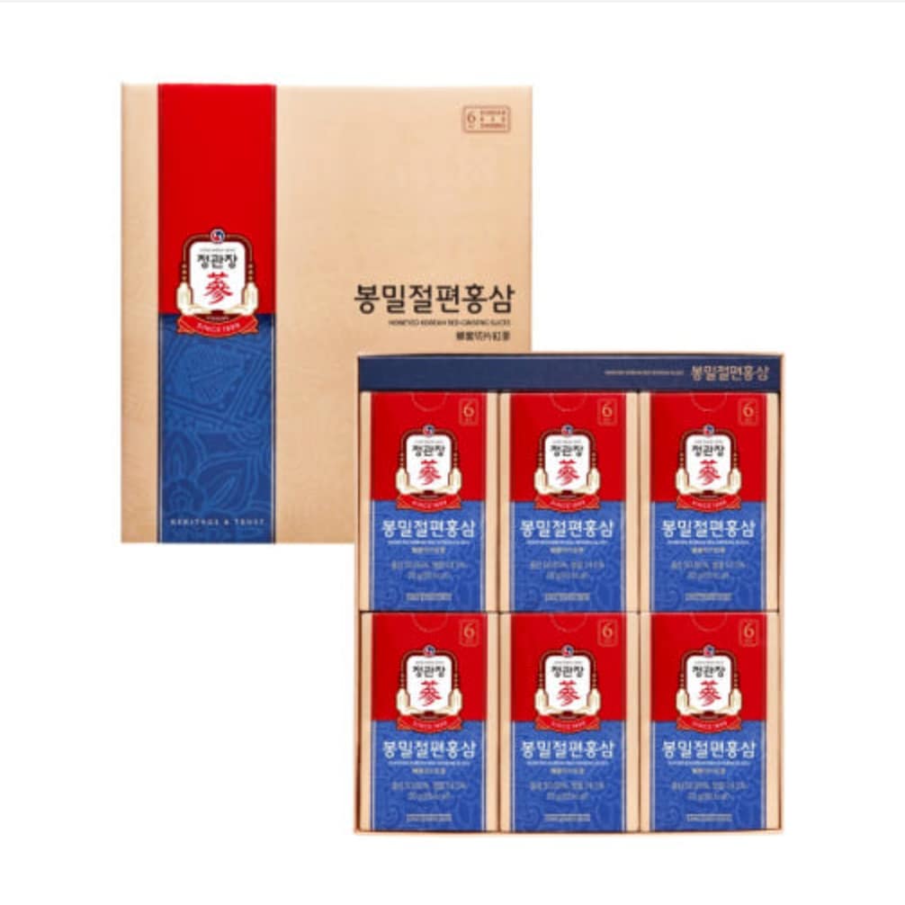 CheongKwanJang Honeyed Korean Red Ginseng Slices box with 12 individual 20 g packs