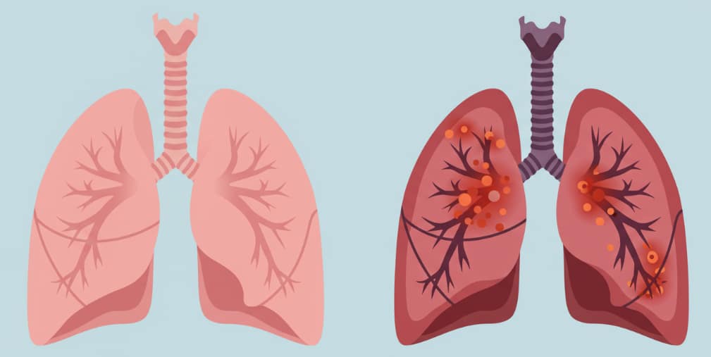Korean Red Ginseng roots and lungs illustration showing natural bronchitis recovery support