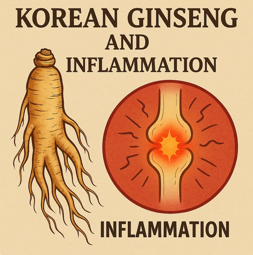 Korean Ginseng root with inflamed joint illustration symbolizing anti-inflammatory benefits