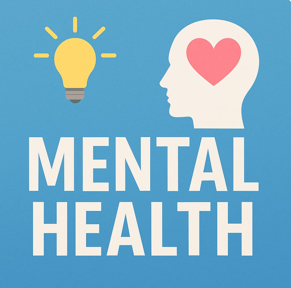 Illustration of mental health with head silhouette and heart symbol