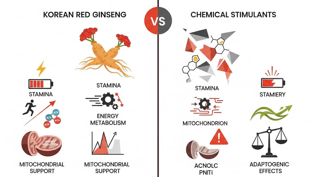 Korean red ginseng supporting stamina, vitality, and natural energy