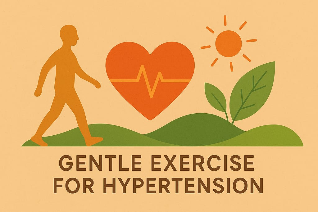 illustration showing gentle exercise and heart health benefits for hypertension management