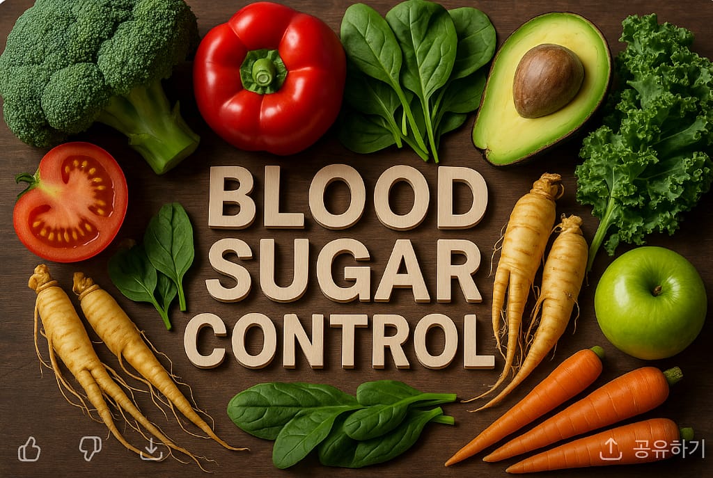 Fresh ginseng roots and vegetables promoting blood sugar control naturally