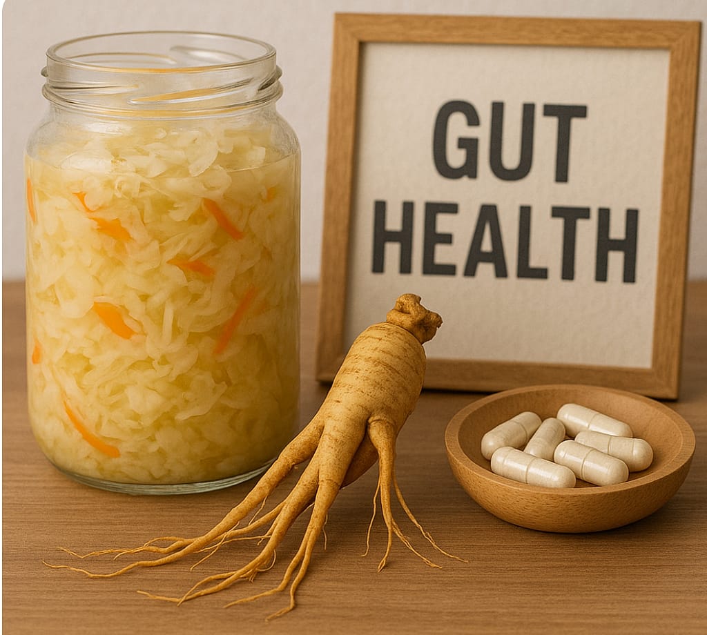 Wild Korean ginseng root with sauerkraut and probiotics for gut health