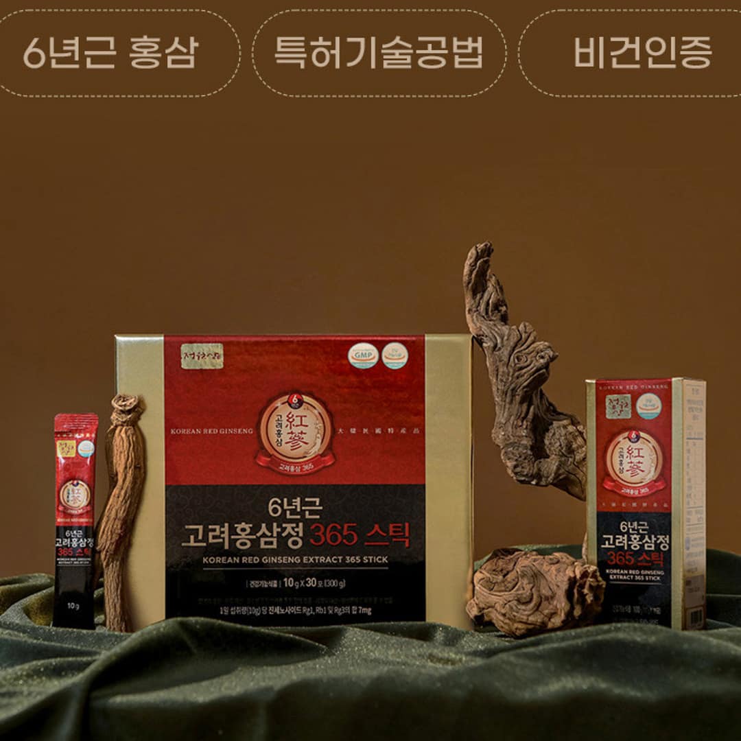 JUNGWONSAM by Nature Garden 6-year Korean red ginseng “365” vegan-certified sticks, 10 g × 30