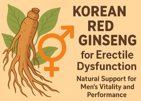 Korean Red Ginseng roots with male vitality and performance concept