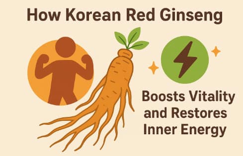 Korean Red Ginseng roots and tea symbolizing vitality and energy