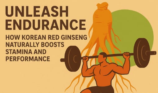 Korean Red Ginseng roots and athlete symbolizing stamina and endurance