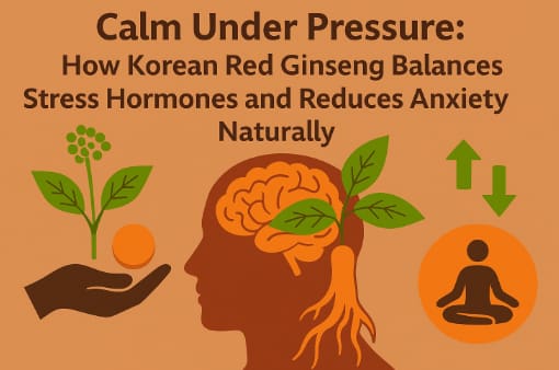 Korean Red Ginseng roots and tea representing natural stress relief and cortisol balance