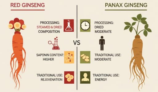 Comparison of red ginseng and panax ginseng