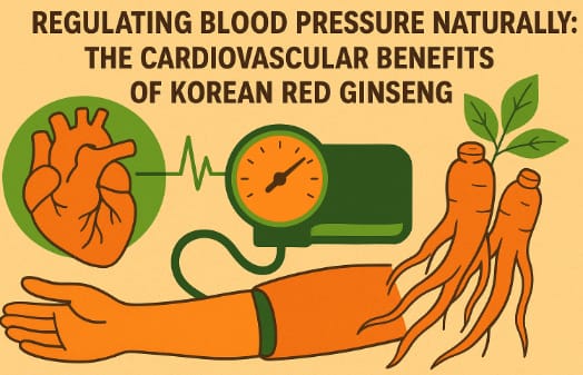 Korean Red Ginseng roots with heart and blood pressure concept for cardiovascular health