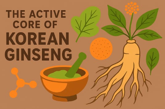 Korean ginseng roots and herbal powder illustrating health benefits