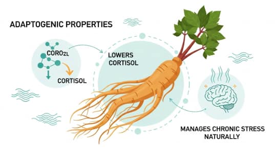 Panax ginseng roots used for stress relief and cortisol balance