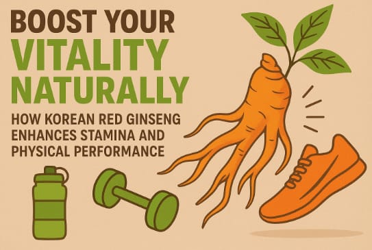 Korean Red Ginseng roots and energy concept showing improved vitality and physical endurance