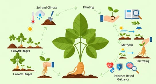 Ginseng cultivation seedling in natural forest soil