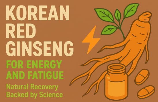 Korean Red Ginseng roots with energy and vitality concept showing natural fatigue recovery