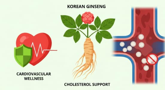 Korean ginseng root supporting healthy cholesterol balance