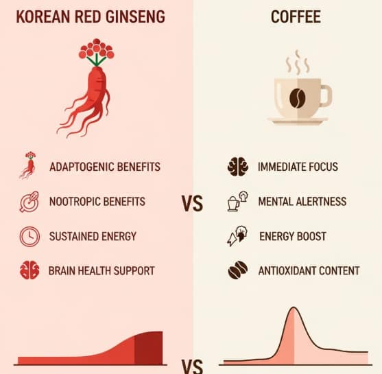 Red ginseng compared with coffee for natural energy and focus