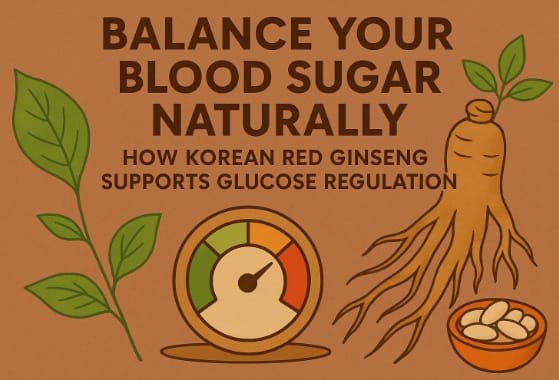 Korean Red Ginseng roots and capsules symbolizing natural blood sugar control