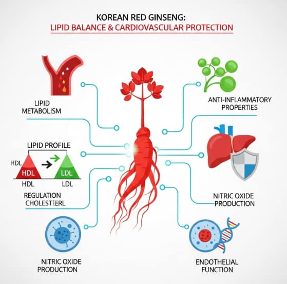 diagram showing Korean red ginseng effects on cholesterol LDL HDL triglycerides