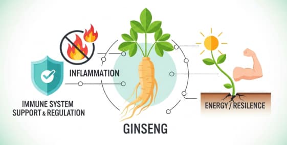 Ginseng root supporting immune system function naturally