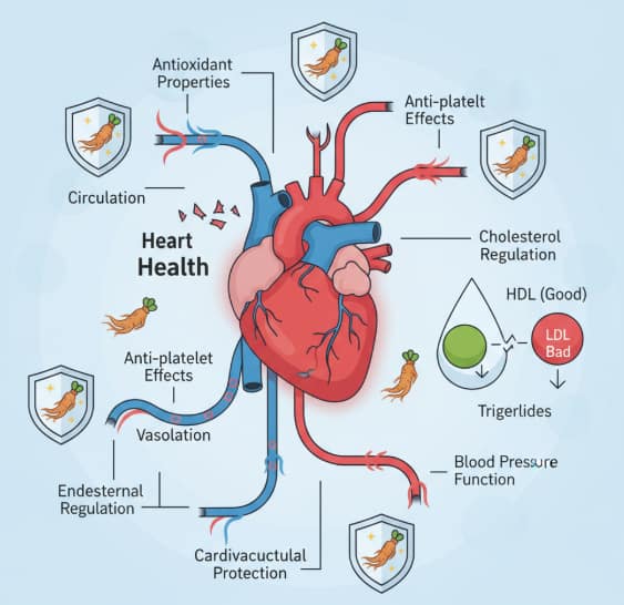 illustration of Korean red ginseng supporting heart and blood vessel health