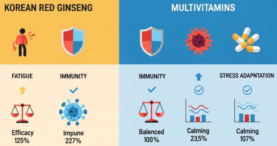 comparison chart between Korean red ginseng and multivitamins for energy and immunity