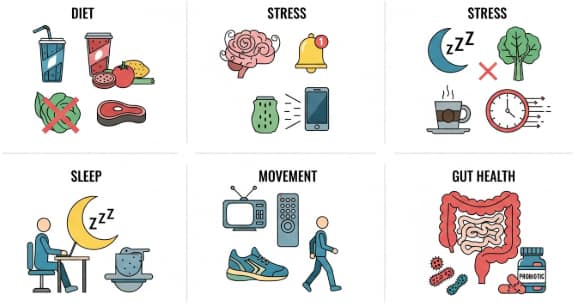Illustration explaining chronic inflammation and lifestyle habits affecting adults aged 25–45.
