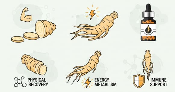 Korean ginseng root supporting physical recovery and energy balance