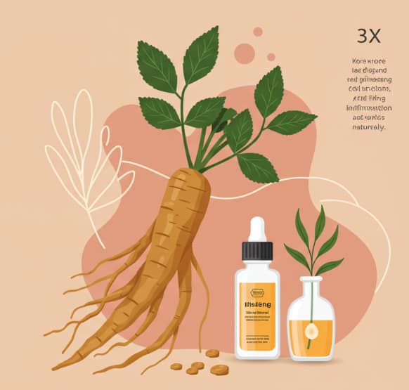 Korean Red Ginseng roots and skincare products representing anti-aging and skin rejuvenation