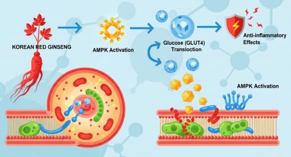 Diagram of Korean red ginseng supporting insulin sensitivity and glucose metabolism