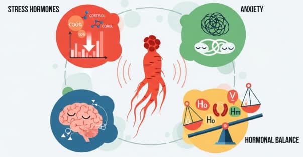 Korean red ginseng supporting stress management, anxiety reduction, and hormonal balance