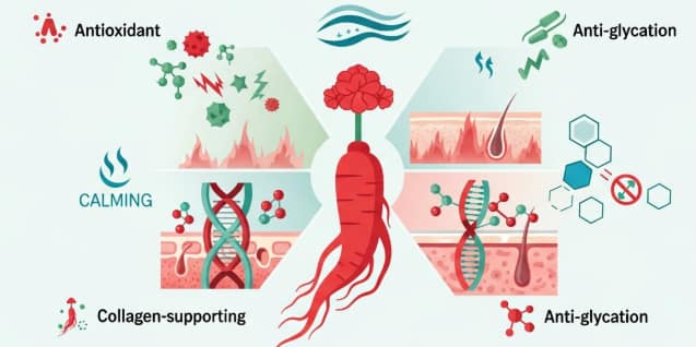 Red ginseng supporting skin health, anti-aging, and reducing inflammation