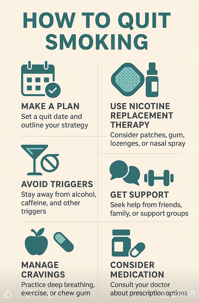 Infographic showing steps on how to quit smoking effectively.