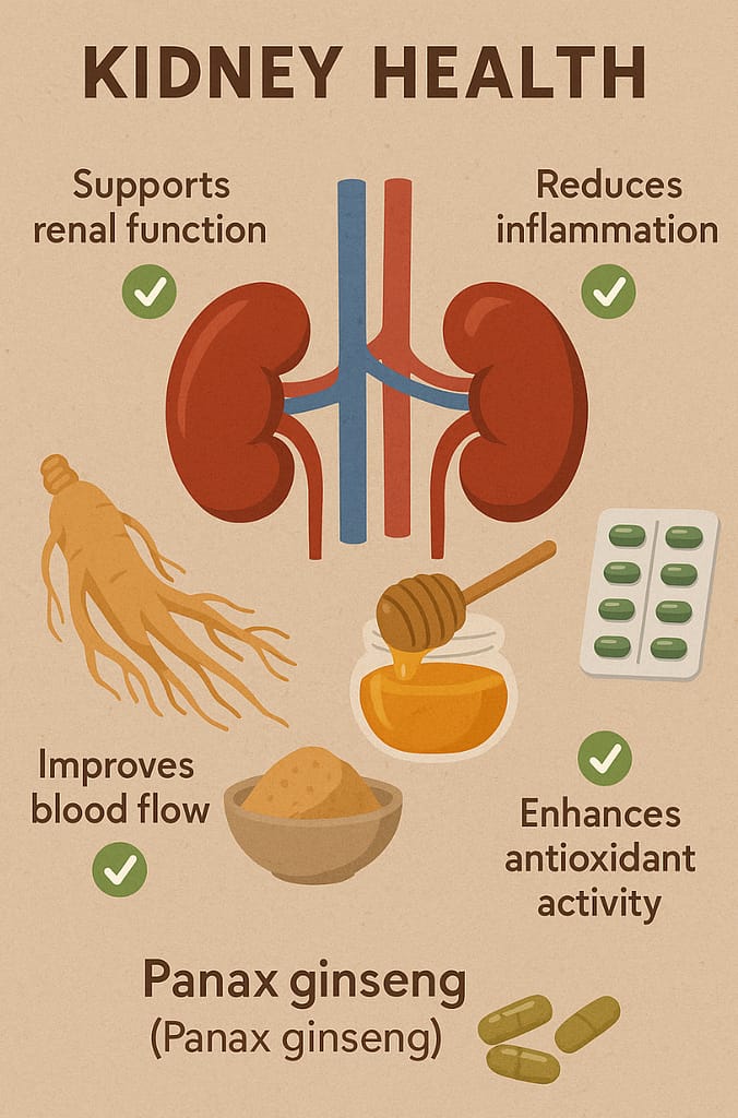 Korean ginseng enhances renal protection, reduces inflammation, and supports blood flow.