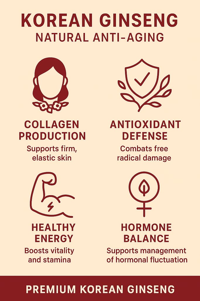 Korean Ginseng natural anti-aging benefits infographic