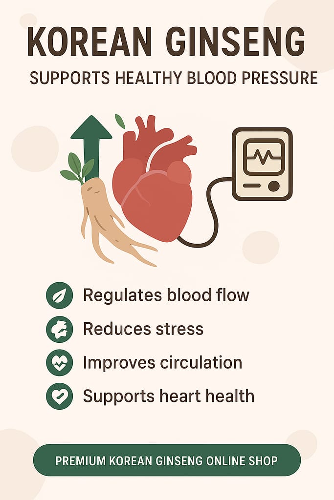 Infographic showing how Korean Ginseng supports healthy blood pressure and heart health