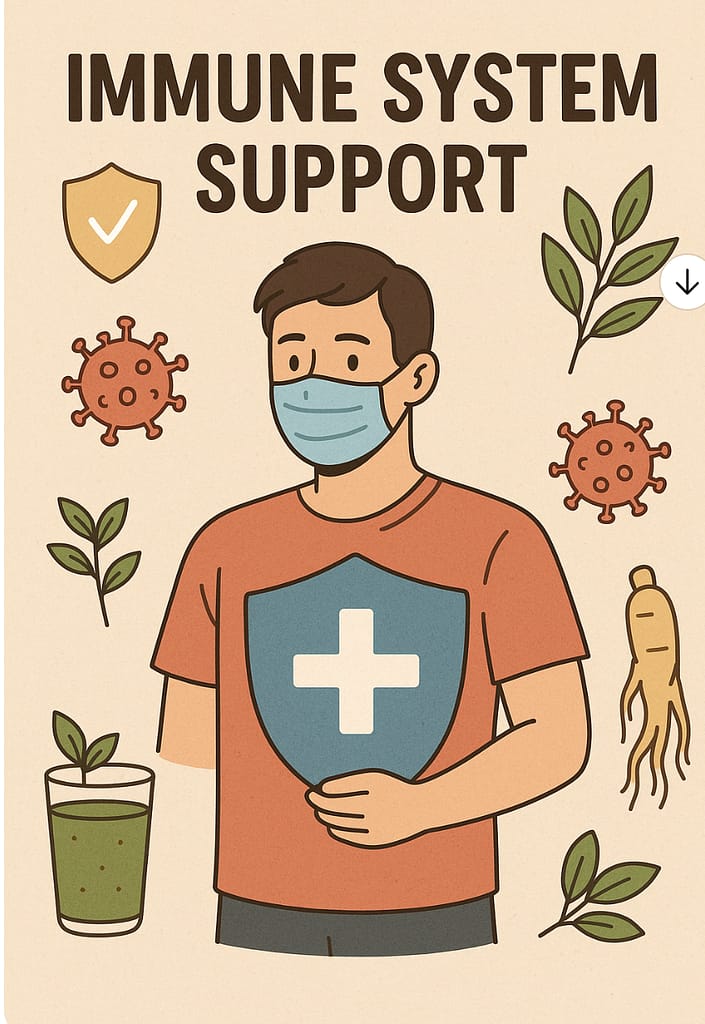 Korean Red Ginseng roots and immune system defense illustration