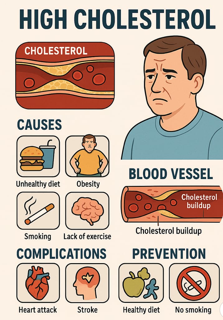 Infographic showing high cholesterol risks and prevention with Korean black ginseng
