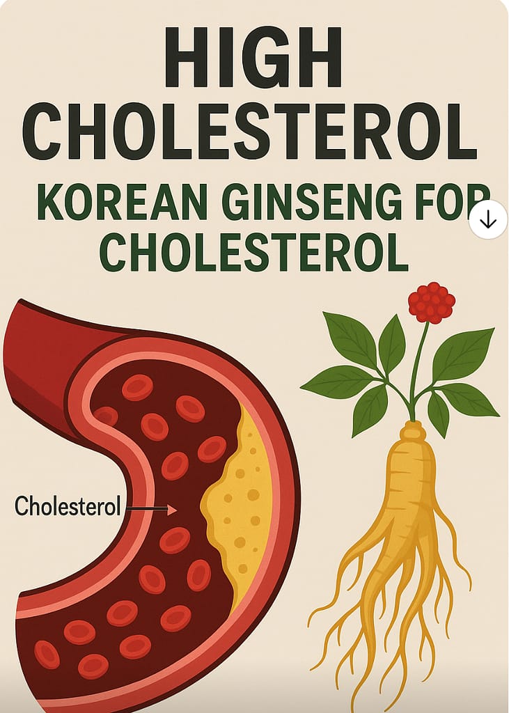 Infographic showing Korean ginseng and cholesterol artery health benefits
