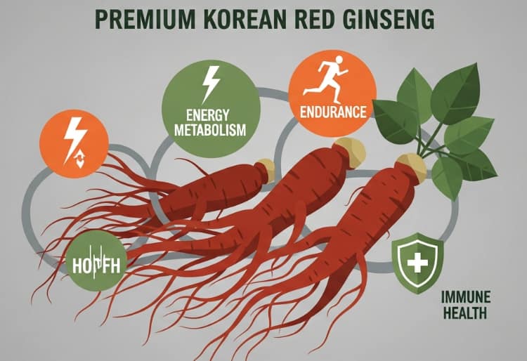 Korean Red Ginseng supporting energy, stamina, and immune health