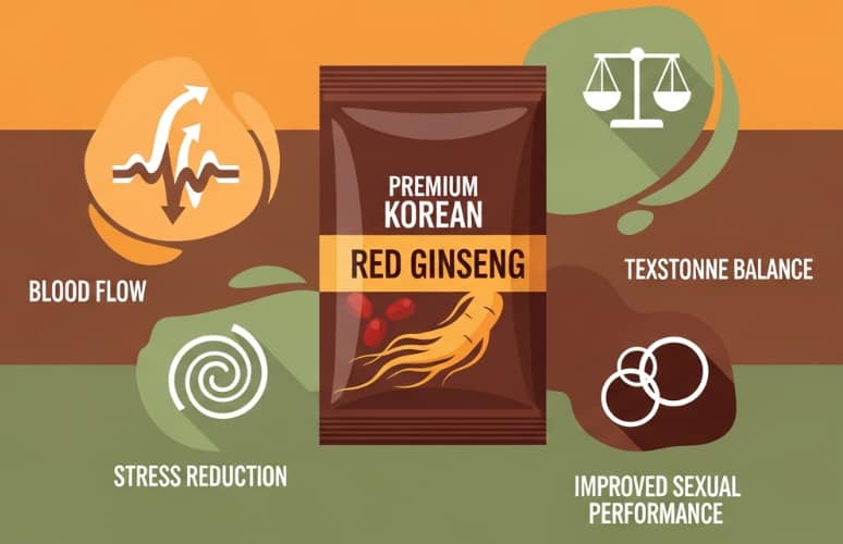 Korean red ginseng root supporting men’s vitality and erectile function