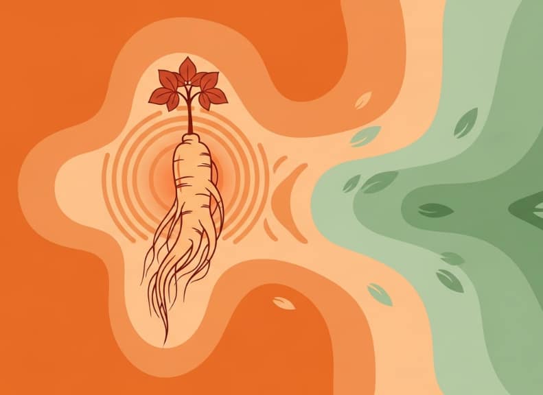 Korean Red Ginseng root with calm wellness setting, symbolizing natural inflammation relief and healing.