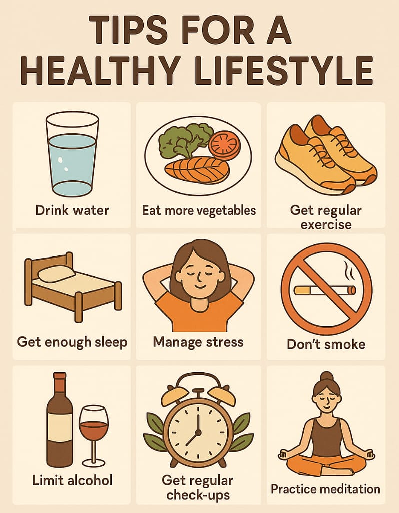 Healthy lifestyle infographic with tips including Korean ginseng for wellness