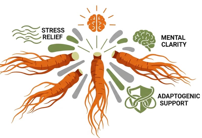 Korean Red Ginseng supporting stress relief, anxiety management, and hormonal balance
