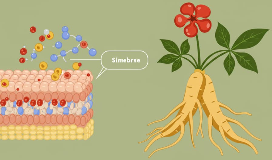 Korean Red Ginseng roots and heart illustration symbolizing natural cholesterol and lipid balance