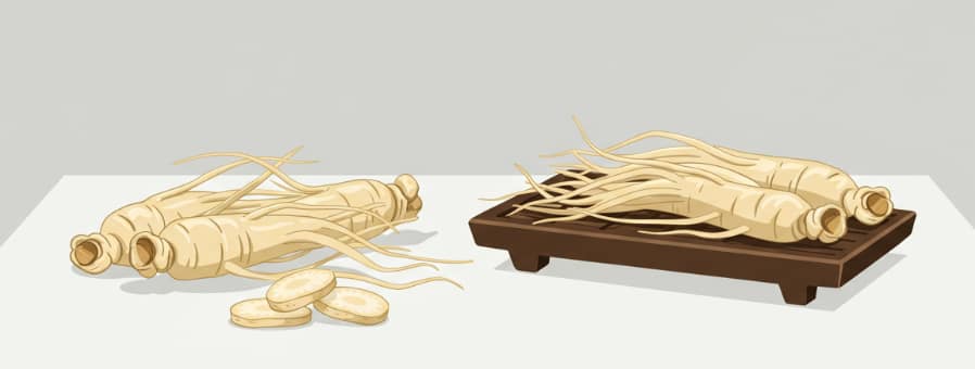 Korean Red Ginseng roots with symbols of vitality, heart, brain, and immunity