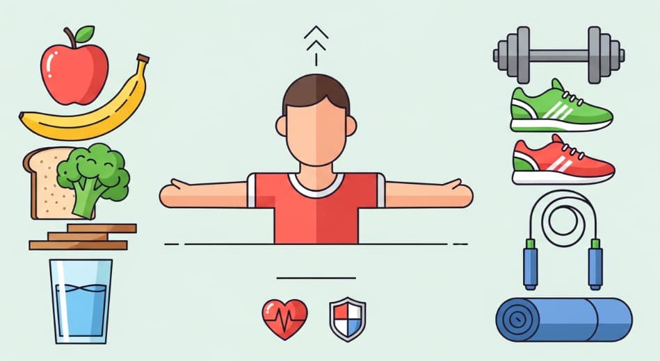 Adults in their 30s preparing a healthy meal and exercising