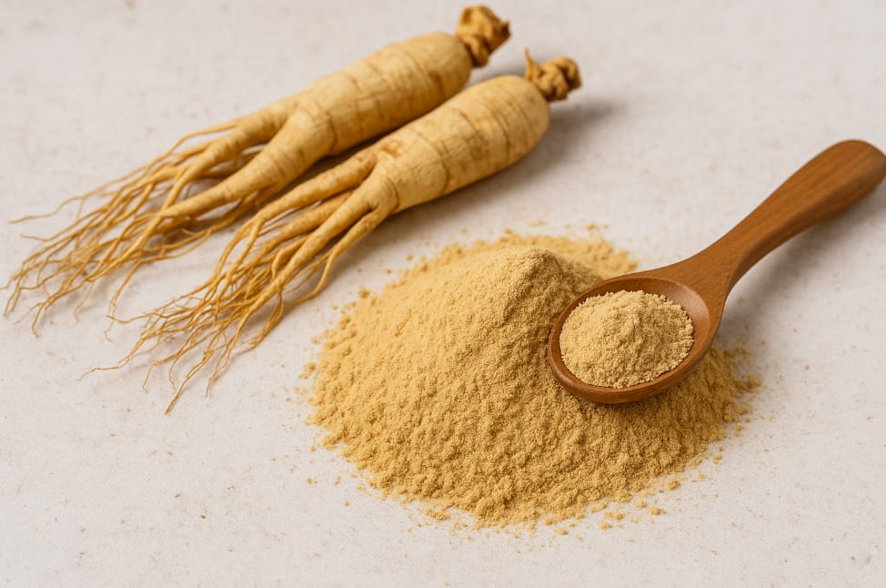 Korean ginseng roots and powder symbolizing natural support for heart health